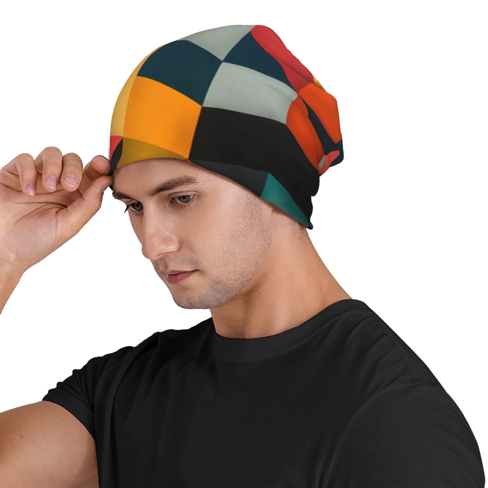 Geometric Cube Pattern Art Pri - огляд і ціна Beanie Cuffed Knit